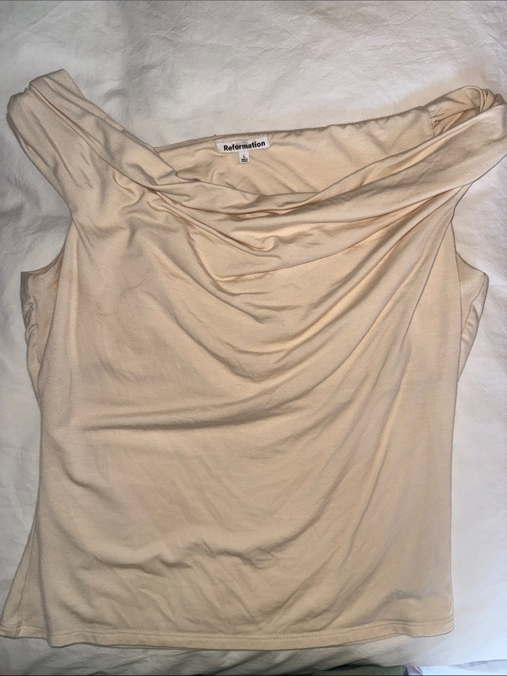 Reformation Cream Off-Shoulder Drape Top size Large